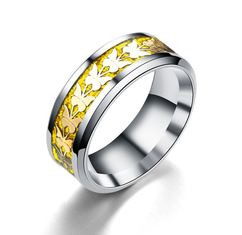 8MM Stainless Steel Men Women Butterfly Ring Wide Band Size 6-13