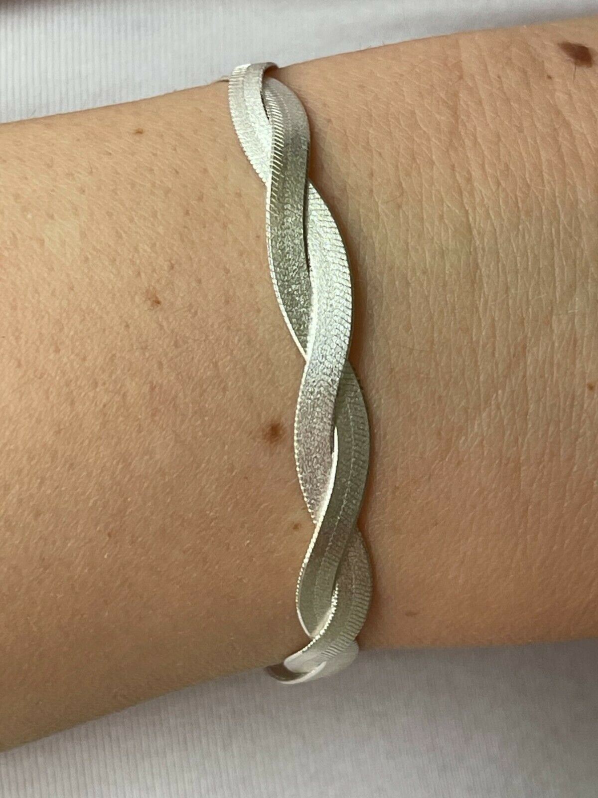 7mm Thick Ladies Solid 925 Silver Twisted Braided Herringbone Bracelet 6″ – 8.5″