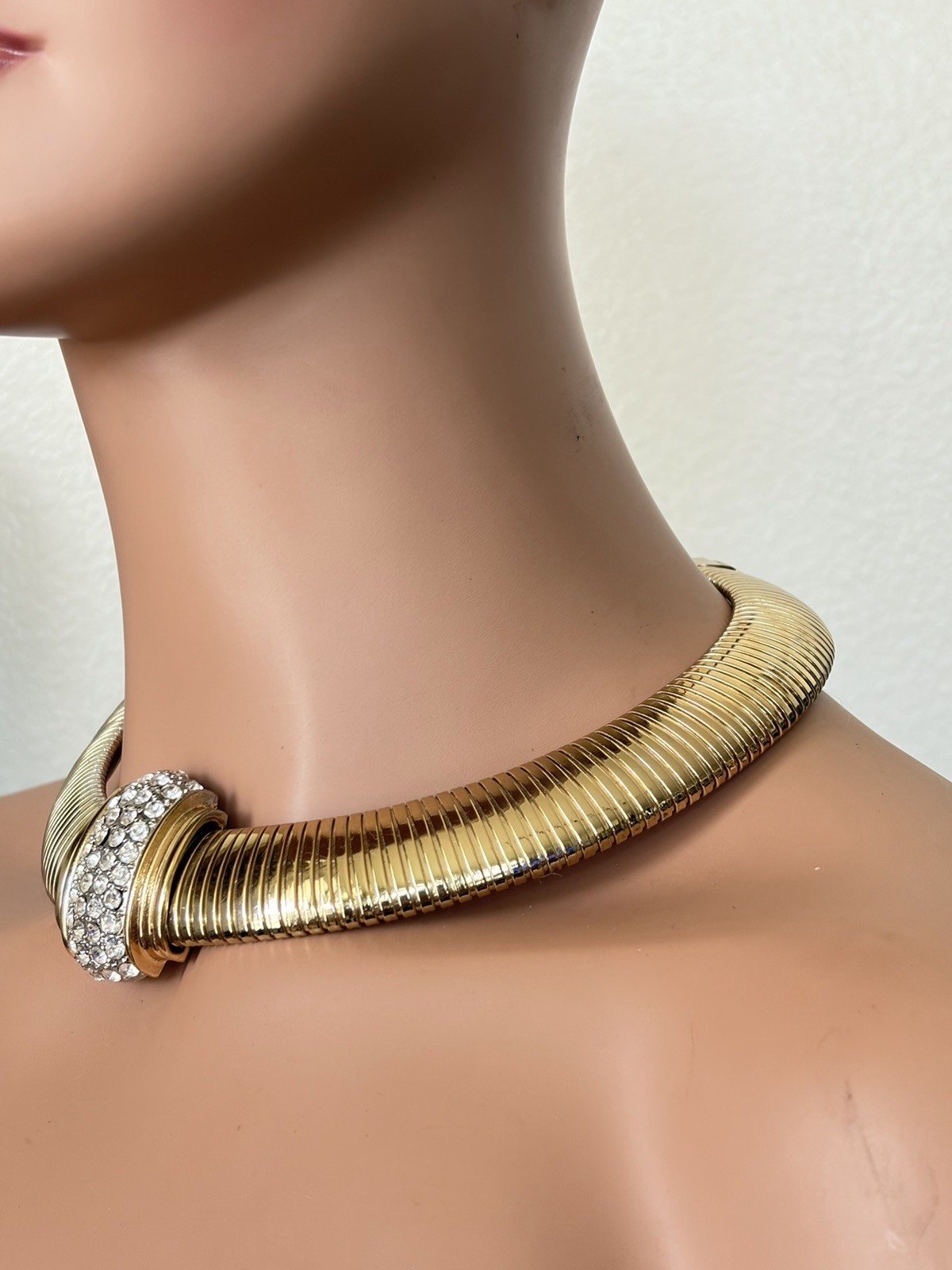 OPC Omega Tubogas Necklace Gold Tone Choker Icy Crystals Off Park Collection 80s