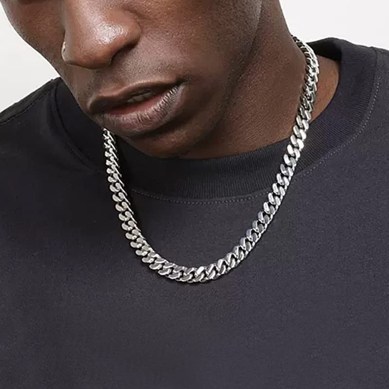 Stainless Steel Men’s Cuban Link Chain Necklace – Black & Gold Plated, 5mm-14mm