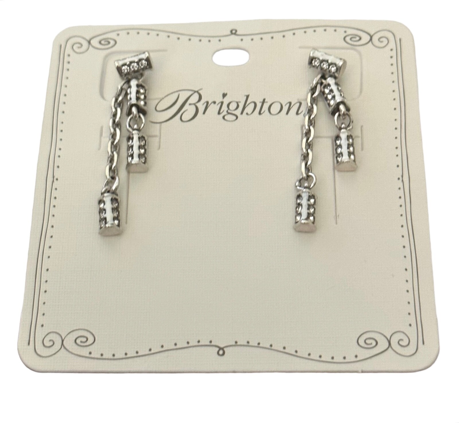 Brighton Meridian Duet Earrings- 2 dangling strands- silver-crystals post back