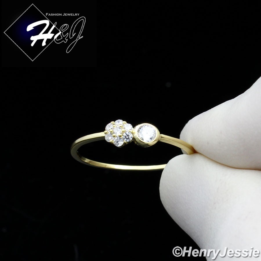 WOMEN 925 STERLING SILVER ICY BLING CZ GOLD PLATED CLUSTERS BAND RING*GR247