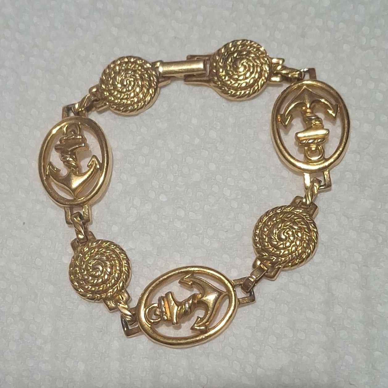 Gold Tone Nautical Charm Bracelet Anchor Ship Wheel Fold Over Closure Ap-1