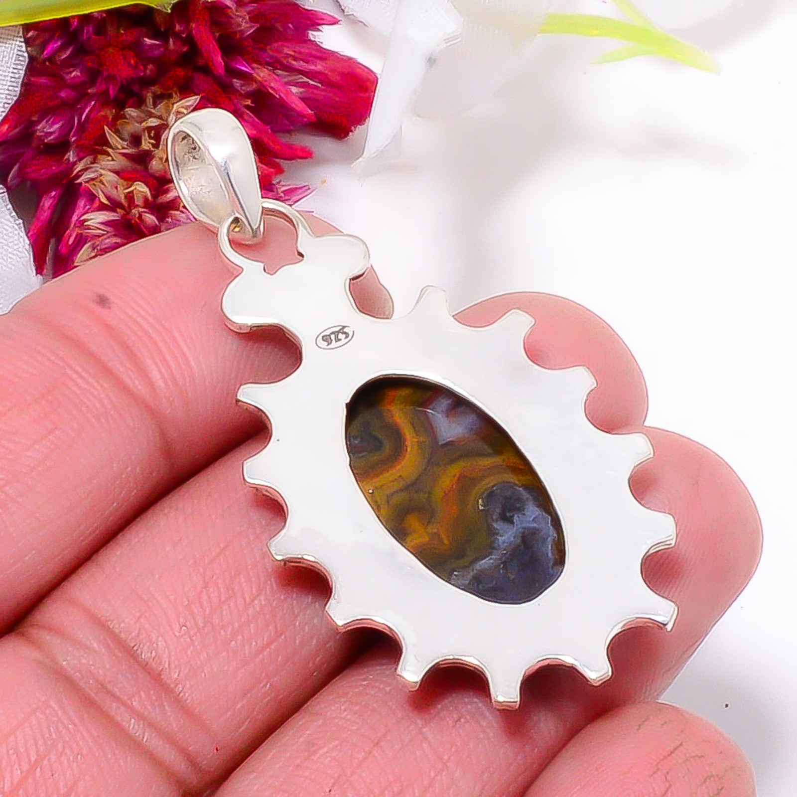 Turkish Stick Agate – Turkey Oxidised 925 Sterling Silver Pendant 1.95″ sku24
