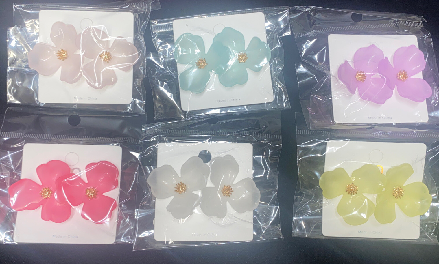 Flower Earrings Push Back 3D Button Style 6 Colors Shopping Limited Edition New