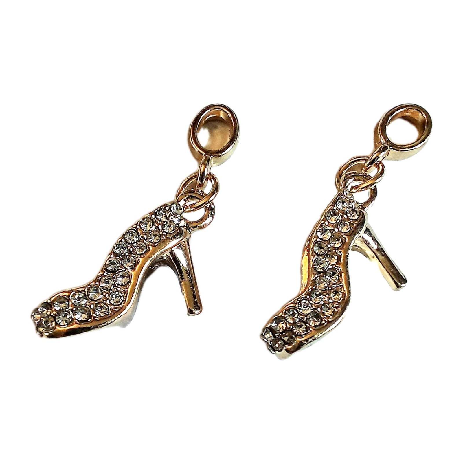 Two Rhinestone Gold Tone Platform High Heel Shoes Charms