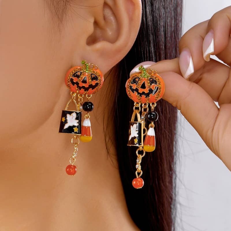 Halloween Earrings ✦ Pumpkin Ghost Dangle Drop ✦ Gothic Tassel Women Jewelry