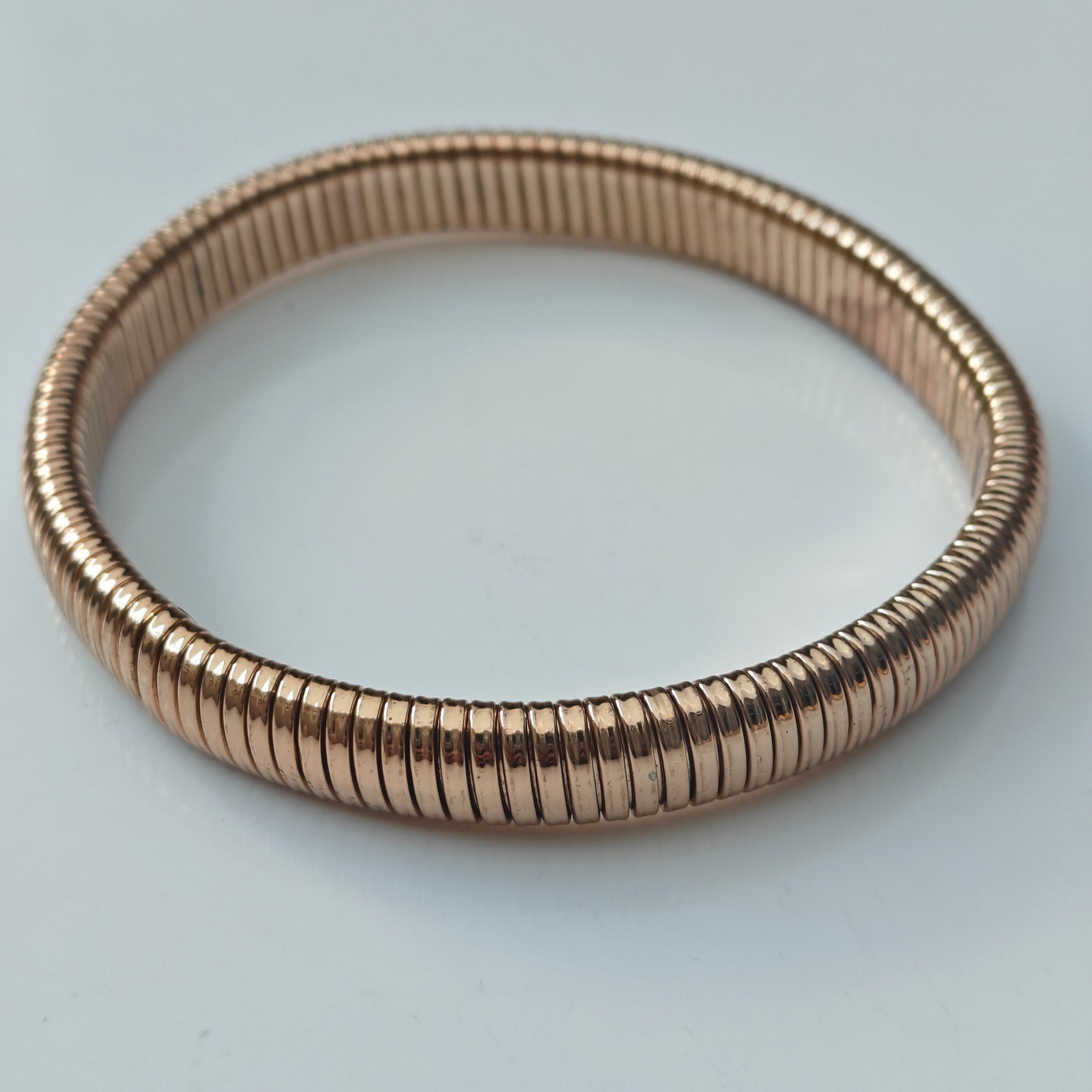 Rose Gold Tone Tubogas Gaspipe Stretch Bracelet Flexible Ribbed Modernist Cuff