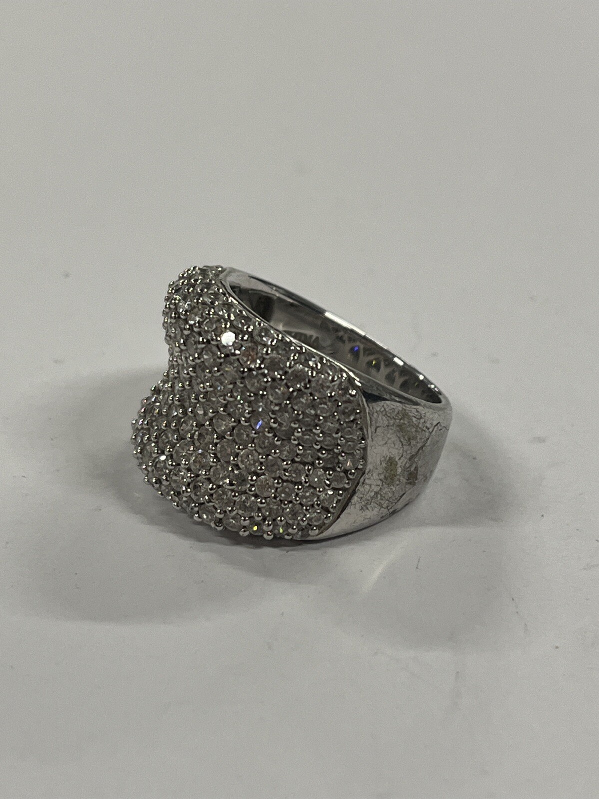 Apogee Wide Concave Pavé Cubic Zirconia Sterling Silver Ring Size~8