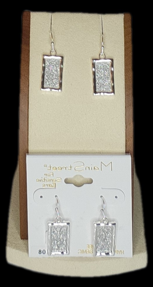 Main Street Earrings Silver Retangular Sensitive Ears #108
