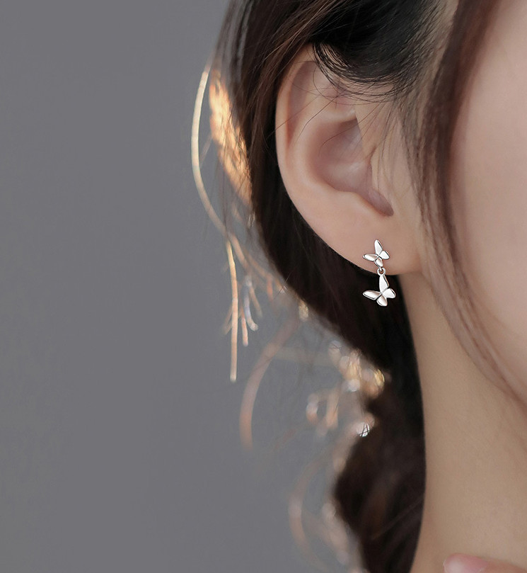 Women Girl 925 Sterling Silver Dangle Drop Butterfly Stud Earrings I107