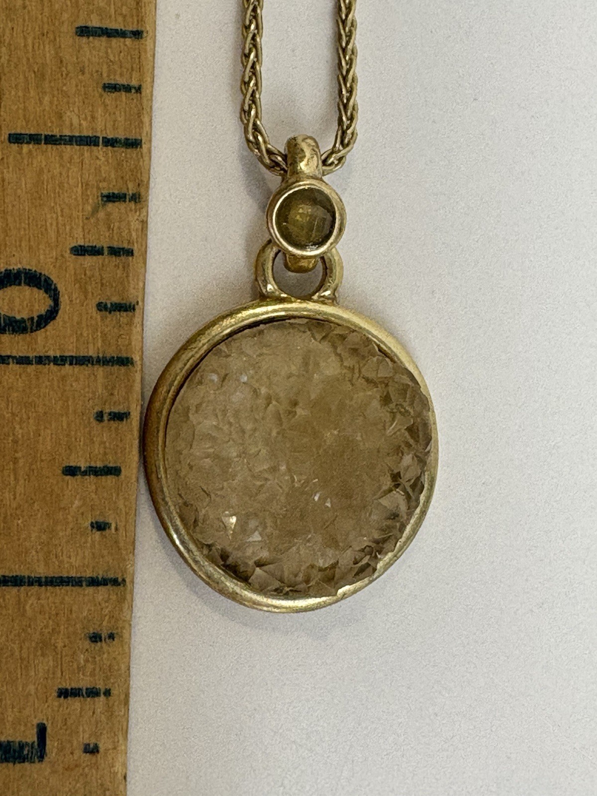 Lucky Brand Necklace 18” Gold Tone Drusy Quartz Disk Wheat Link Chain Extender