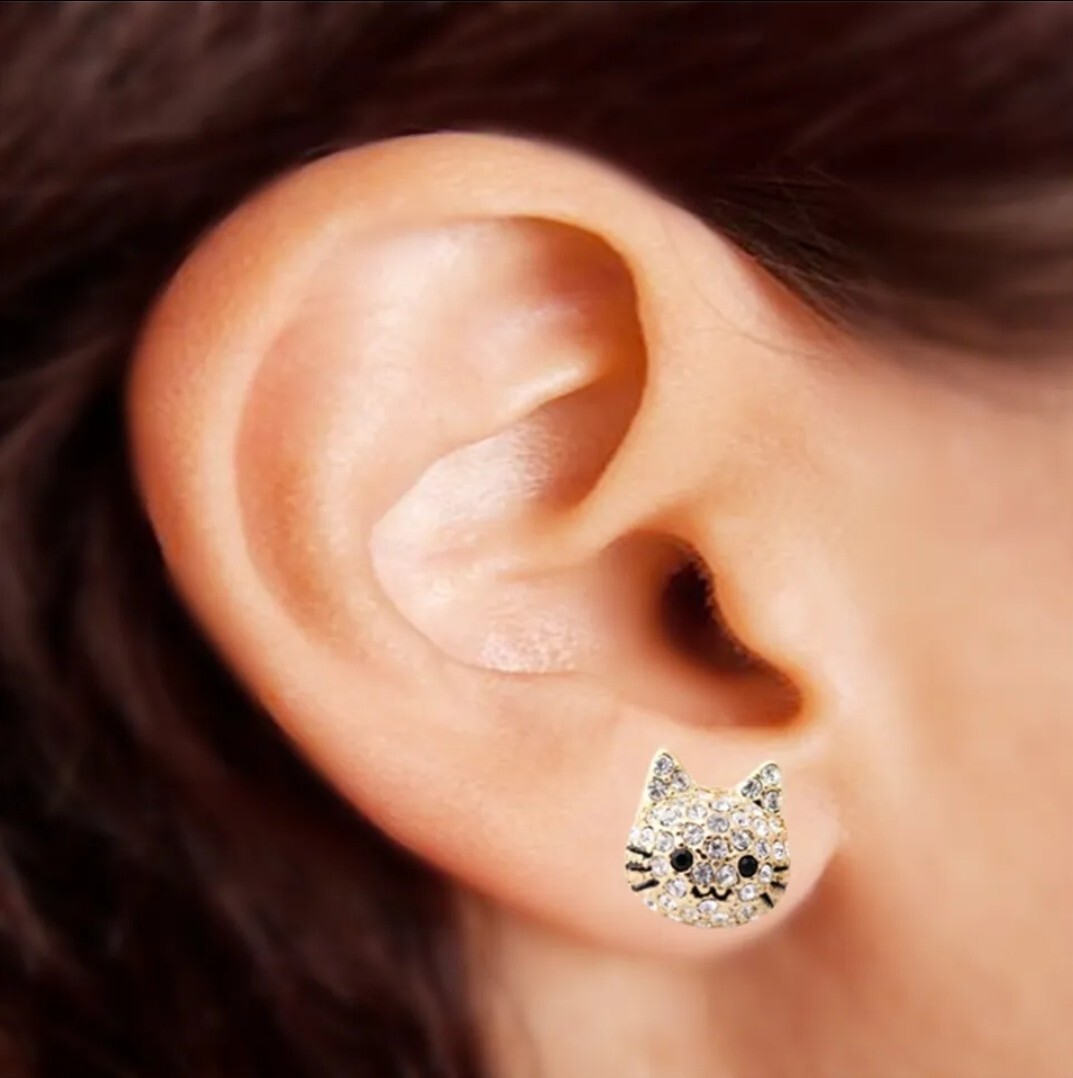 Women’s Fashion Jewelry Kitty Cat Rhinestone Stud Earrings 37-11