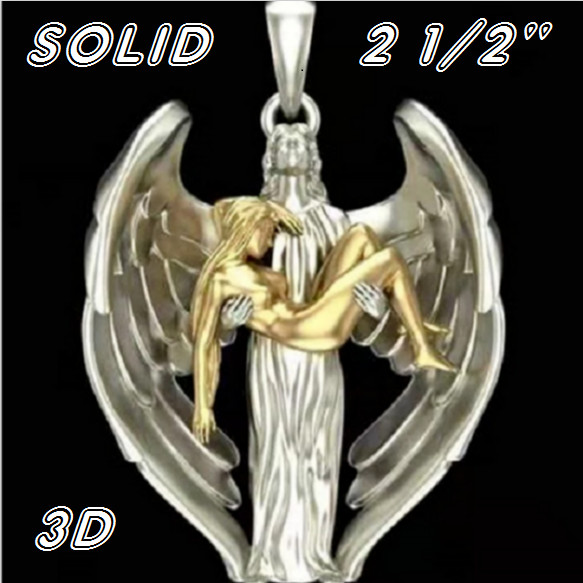 X Large ANGEL WING FAITH CHRISTIAN pendant On 20″ plated 925 Silver Necklace Men