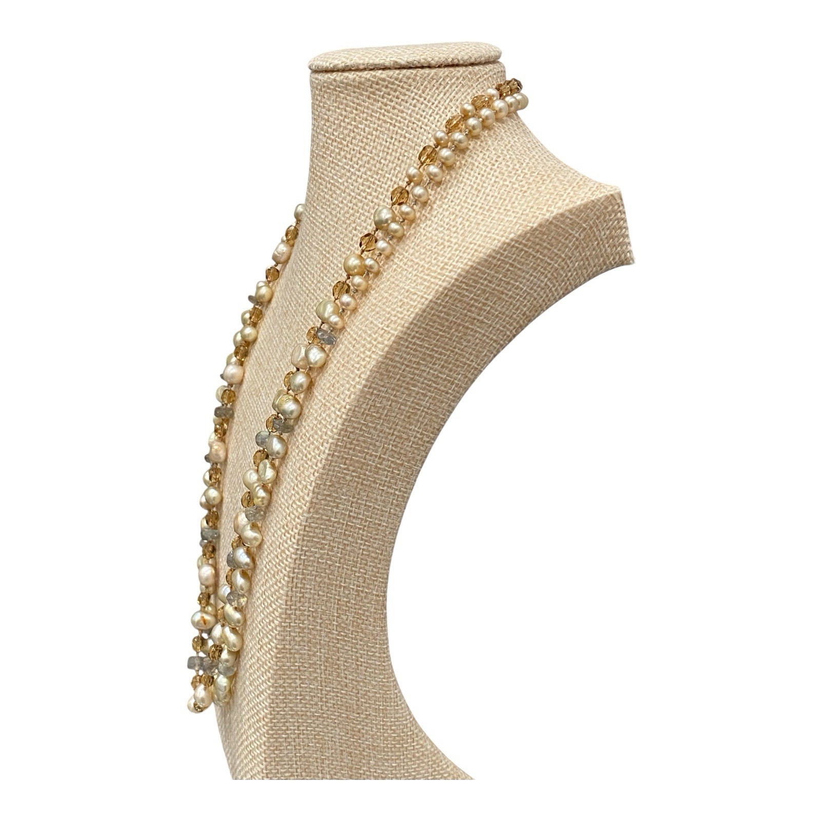 Vintage Artisan Pearl Citrine Multi Strand Necklace Sterling Silver Spiral Clasp