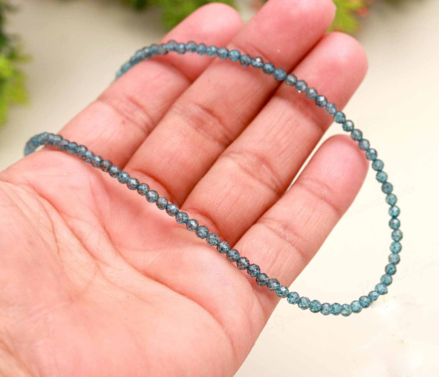 Genuine Faceted Blue Topaz 2mm Beaded Clavicle Choker Dainty Minimalist Necklace