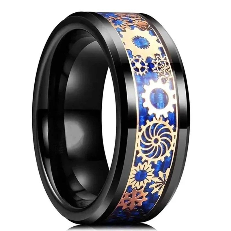 Steampunk Style Ring Stainless Steel Gear Wheel Tension Band Rock Men Jewelry