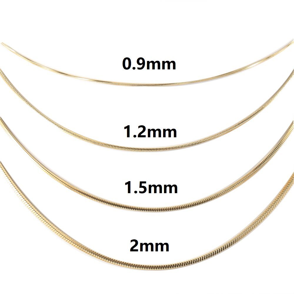 0.9-2.0mm Gold Plated Stainless Steel Square Snake Chain Necklace Women Men Link