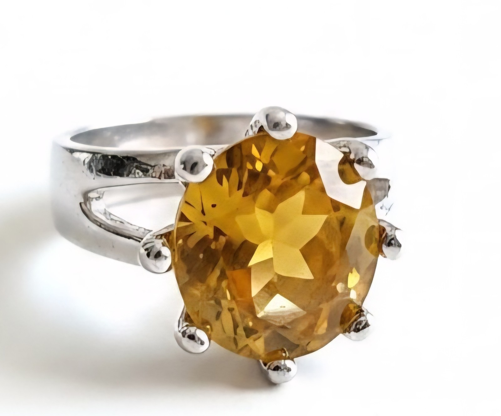 Large Round Citrine Statement Ring 925 Sterling Silver Nov. Birthstone Size 8.5