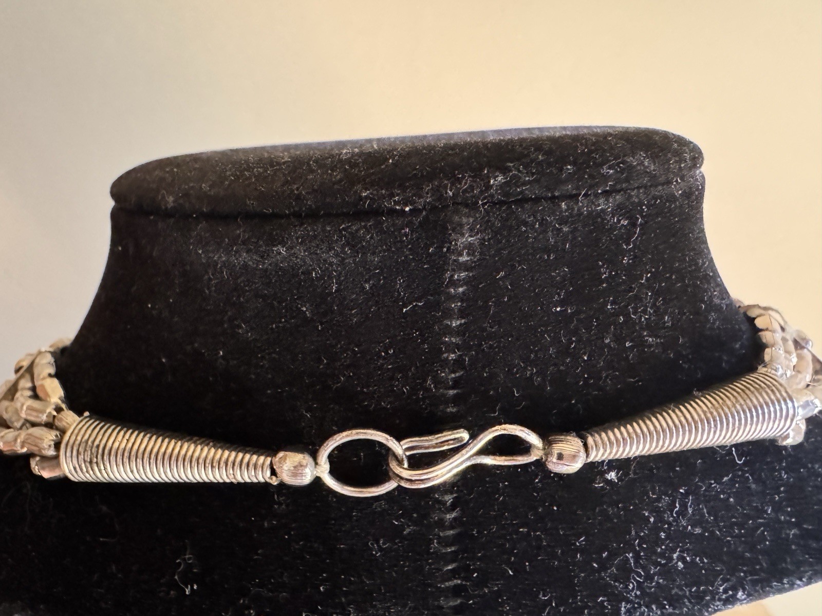Vantage Silver Multi-Strand Statement Ball Bead Chain Necklace Hook Closure