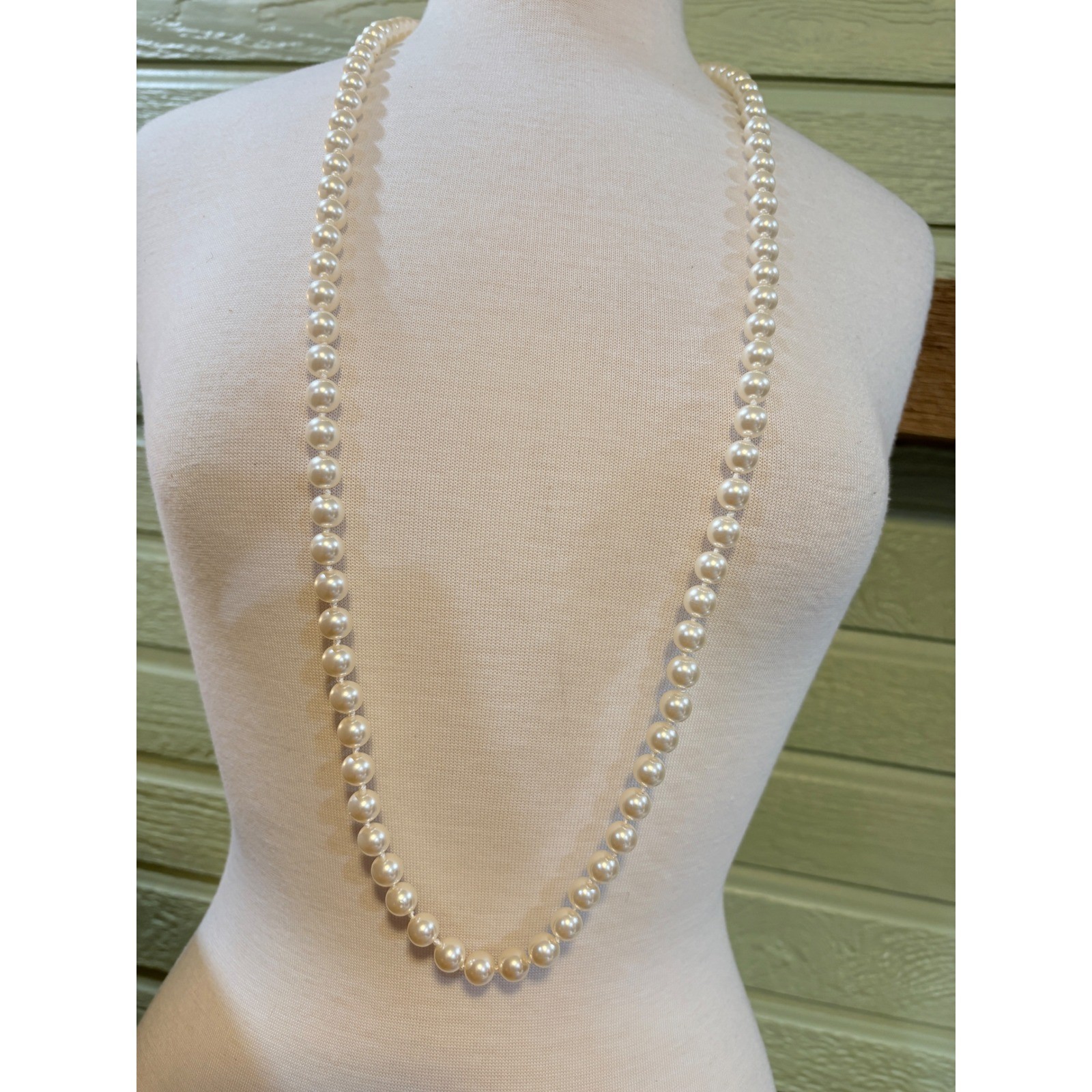 RMN Faux Pearl Strand Necklace Cream Opera Length Hand Knotted 36 Inch