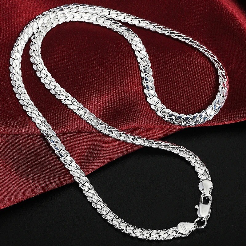 Collar de Plata 925 Collar de Cadena de Plata de 6mm para Hombre mujer 💲50% OFF