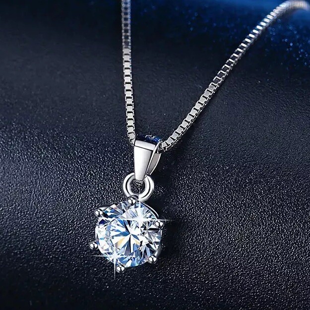 Elegant Six Prong Zircon Pendant Necklace Simple Design Jewelry