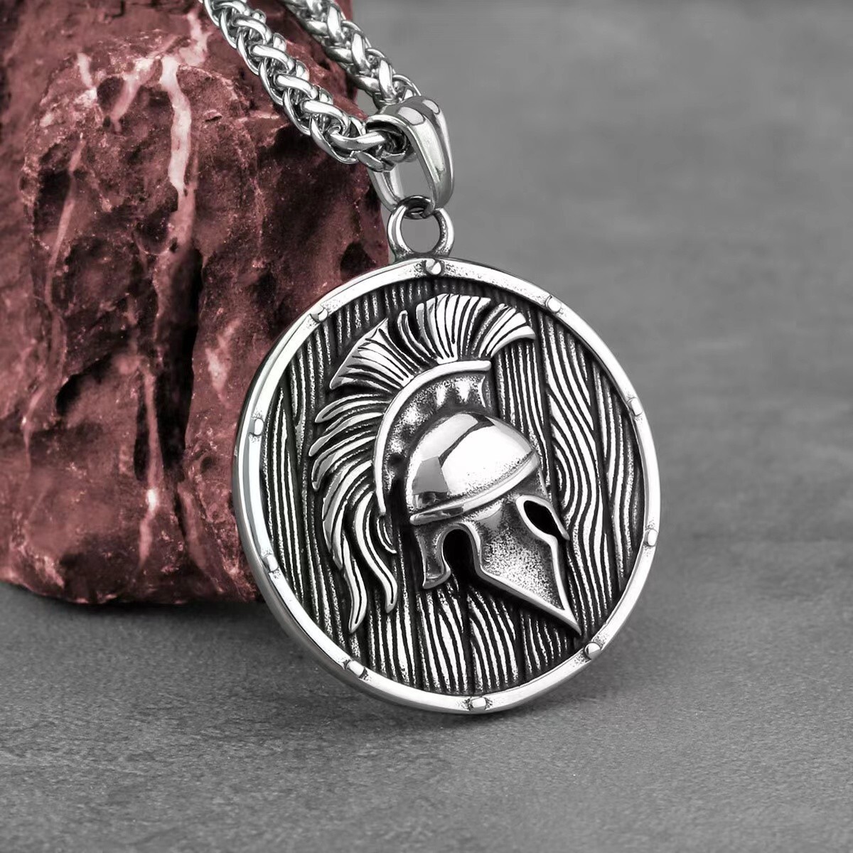 Mens Greek Spartan Warrior Helmet Pendant Punk Rock Necklace Stainless Steel 24″