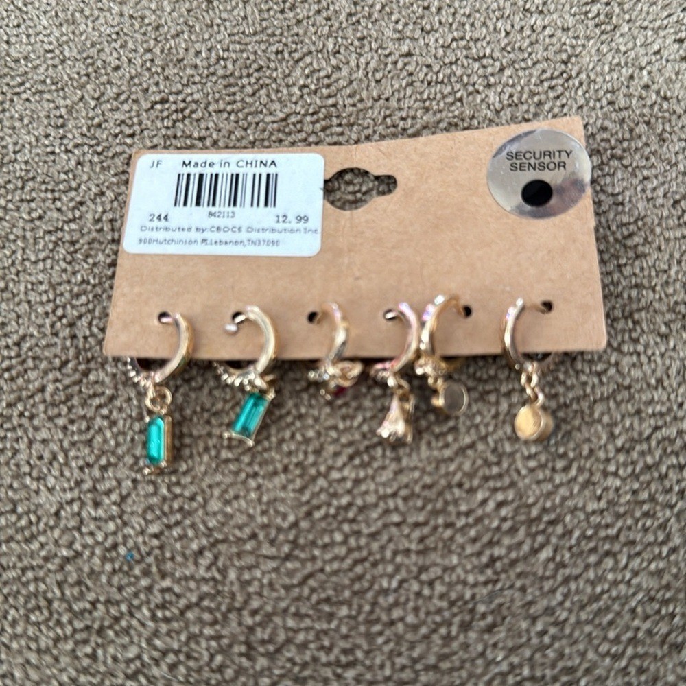 Set of 3 Pairs of CBOCS Dangle Hoop earrings New (TD)