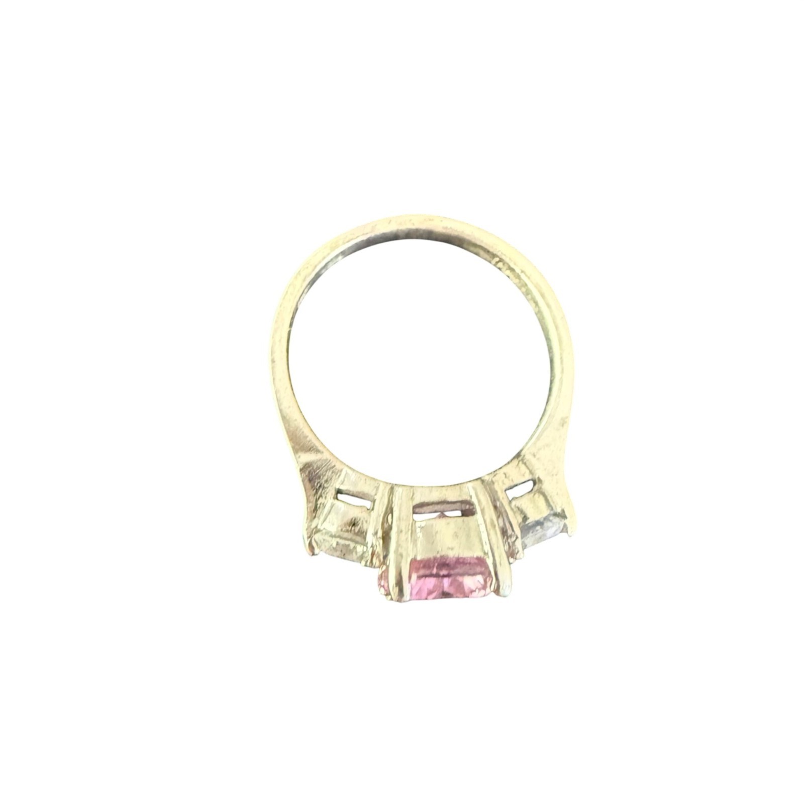 Sterling Silver Pink & White CZ Three-Stone Ring Oval Cut Size 9 Classic Design
