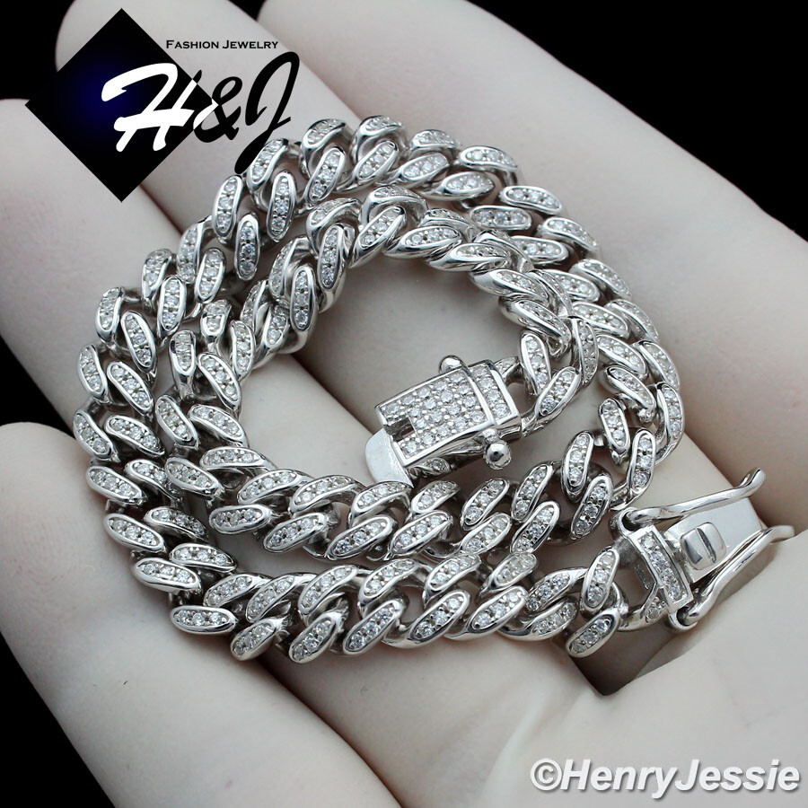 8.5″MEN 925 STERLING SILVER 6MM ICY CUBIC ZIRCONIA MIAMI CUBAN CURB BRACELET*19