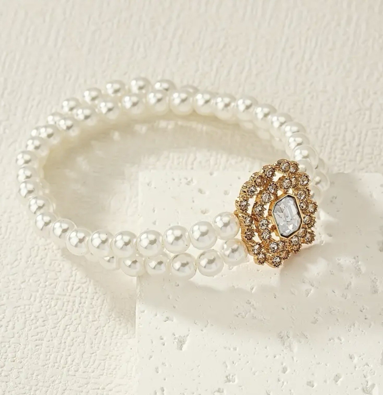 Stylish Double-Row Pearl Square Anklet # 0016 Velvet Box Included.