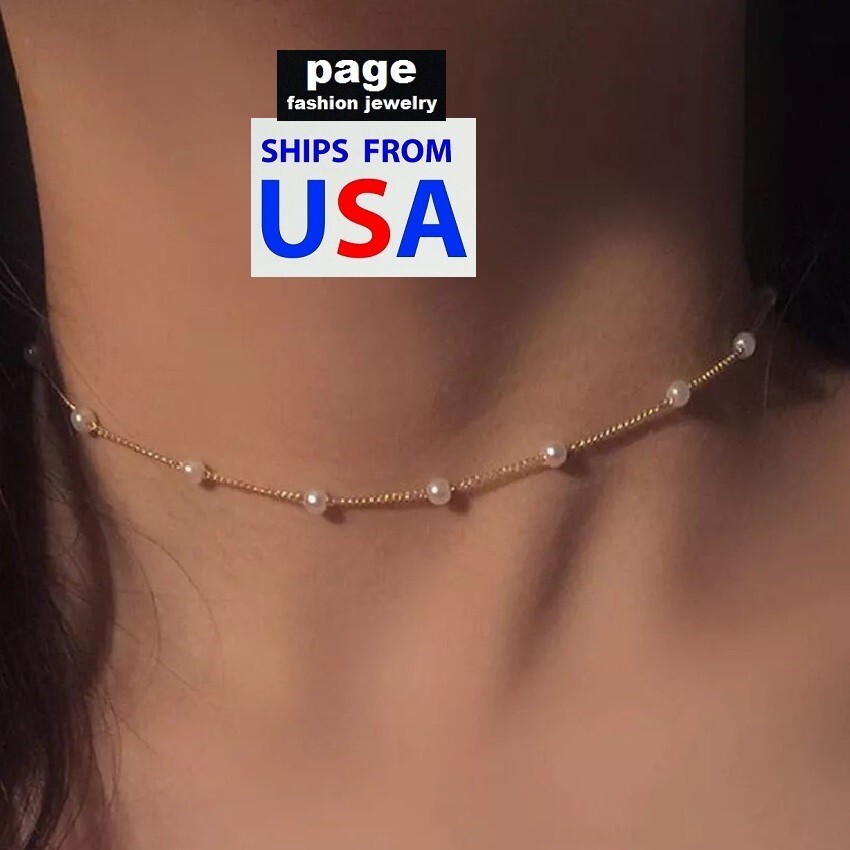 Fashion Pearl Gold Choker Clavicle Chain Necklace Woman’s Charm Party Jewlery