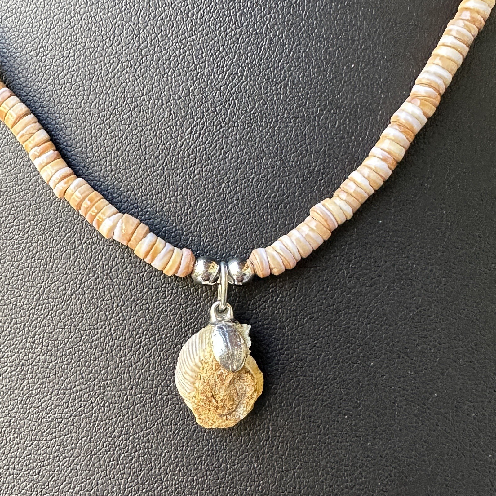Ammonite Stone Shell Fossil Pendant Necklace 18 Inch Agate Beach Boho Hippie