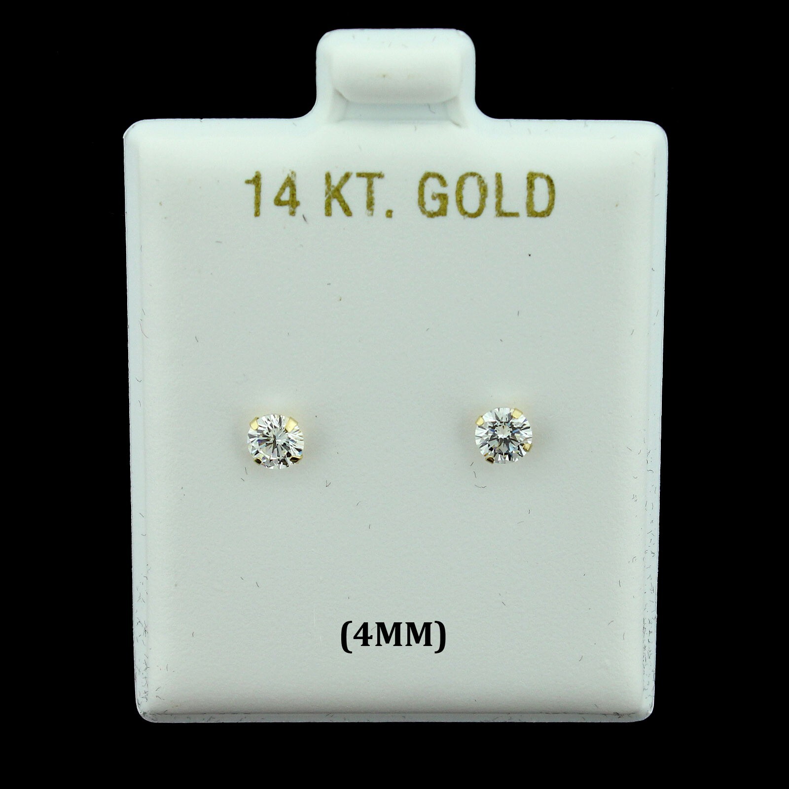 14K Real Solid Gold 4mm Solitaire Round CZ Stud Earrings, Men Women