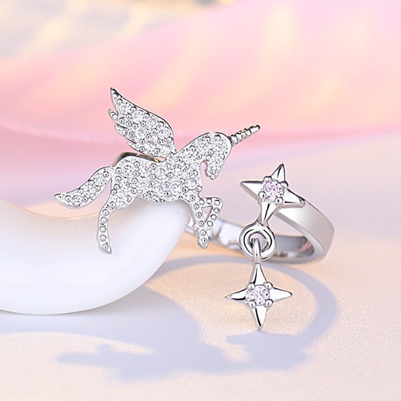Little Fresh Creative Unicorn Diamond Set Ring