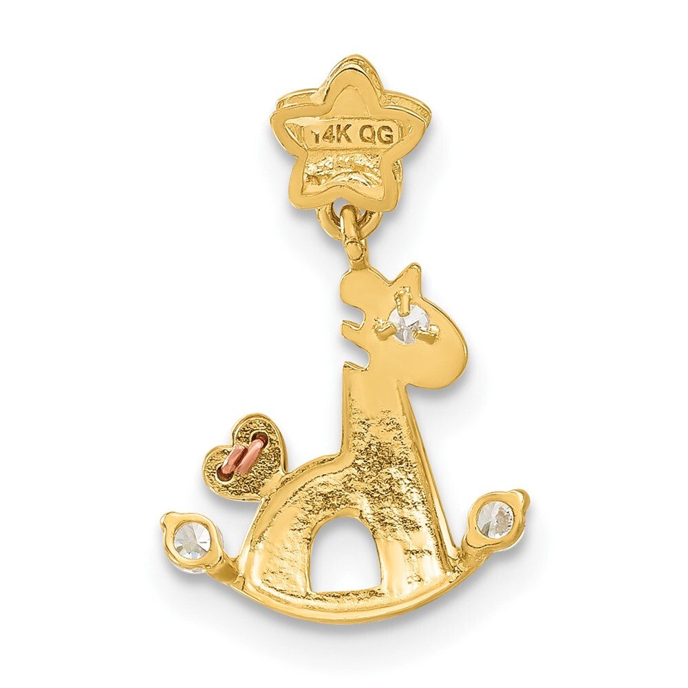 14k Yellow and Rose Gold CZ Childrens Rocking Horse Pendant