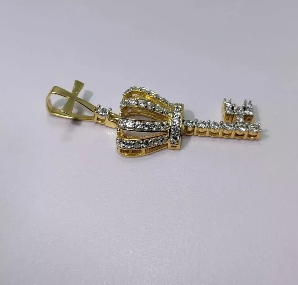 2 Ct Round Cut Simulated Diamond Key Shape Pendant Chain 14k Yellow Gold Plated