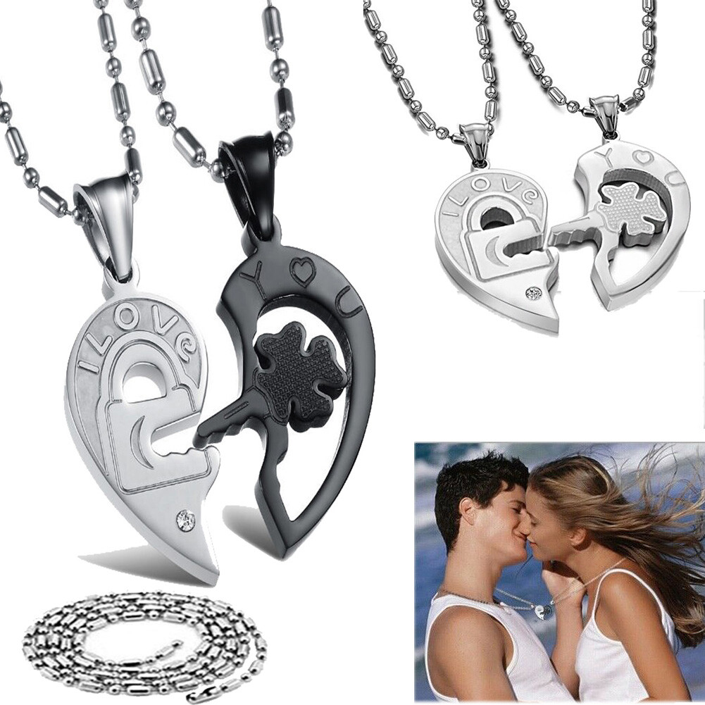 Couple Necklace Set Matching Love Heart Pendant I Love You His & Hers Necklaces