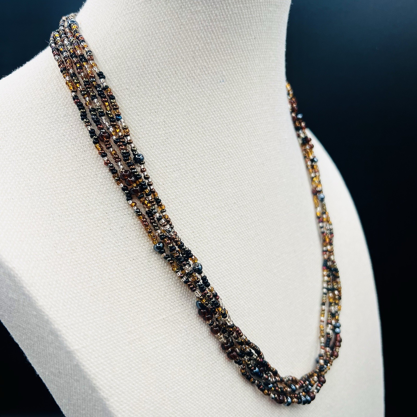 Boho Multi Strand Seed Bead Necklace Bracelet Set Earth Tone Layered Jewelry