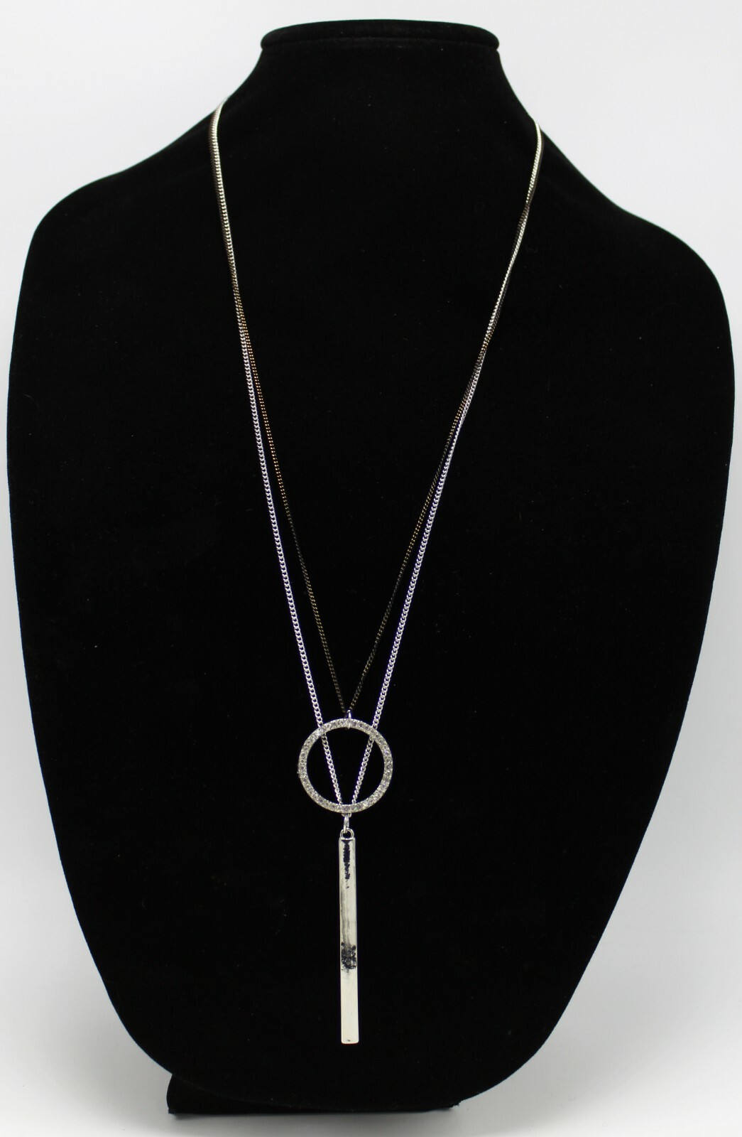 New Multi Strand Silver & Gold Rhinestone Circle & Bar Pendant Necklace #N0020