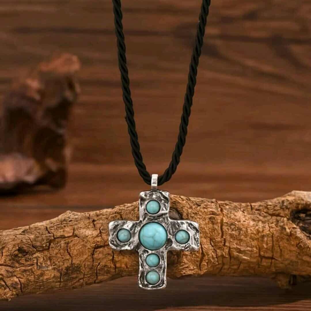 925 Sterling Silver Christian Jesus Cross Catholic Crucifix Turquoise Necklace