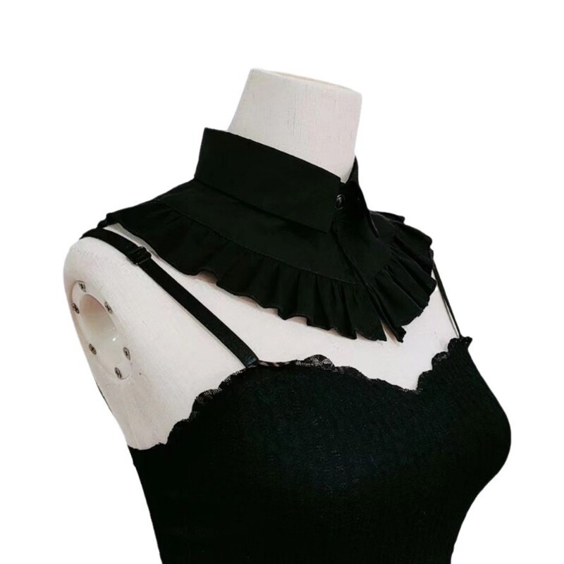 Women Elegant Ruffle Trim Lapel False Collar Button Front Blouses Half Shirt