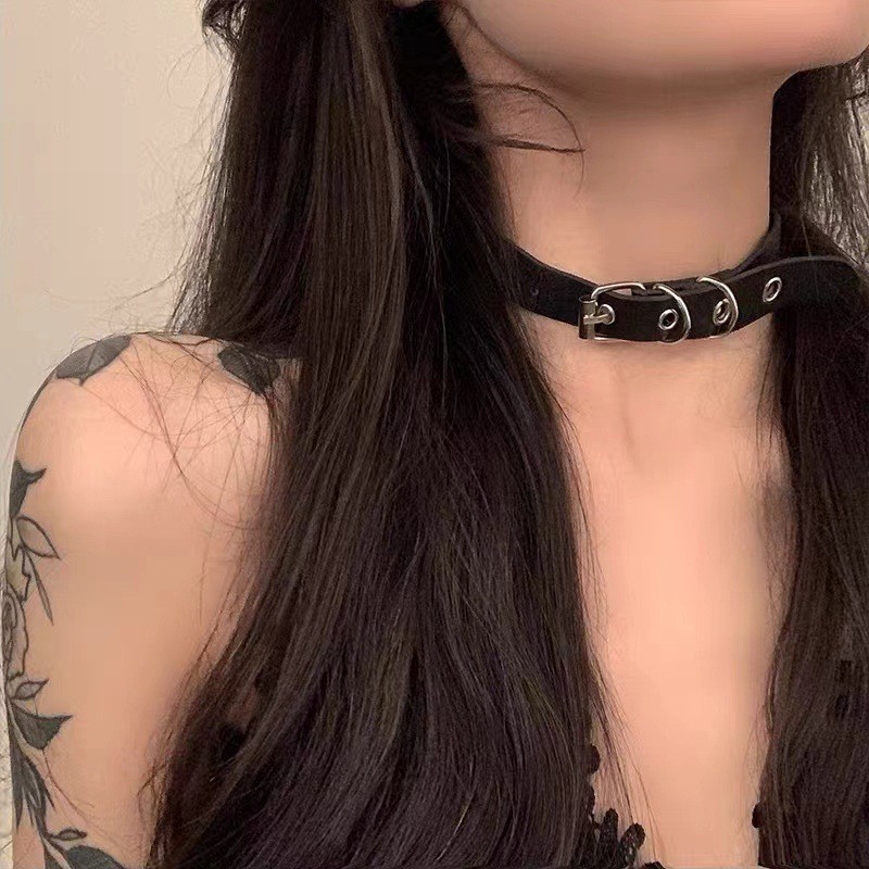 New 1/2″ Wide Black Leather Plain Genuine Choker Collar Necklace Roller Buckle