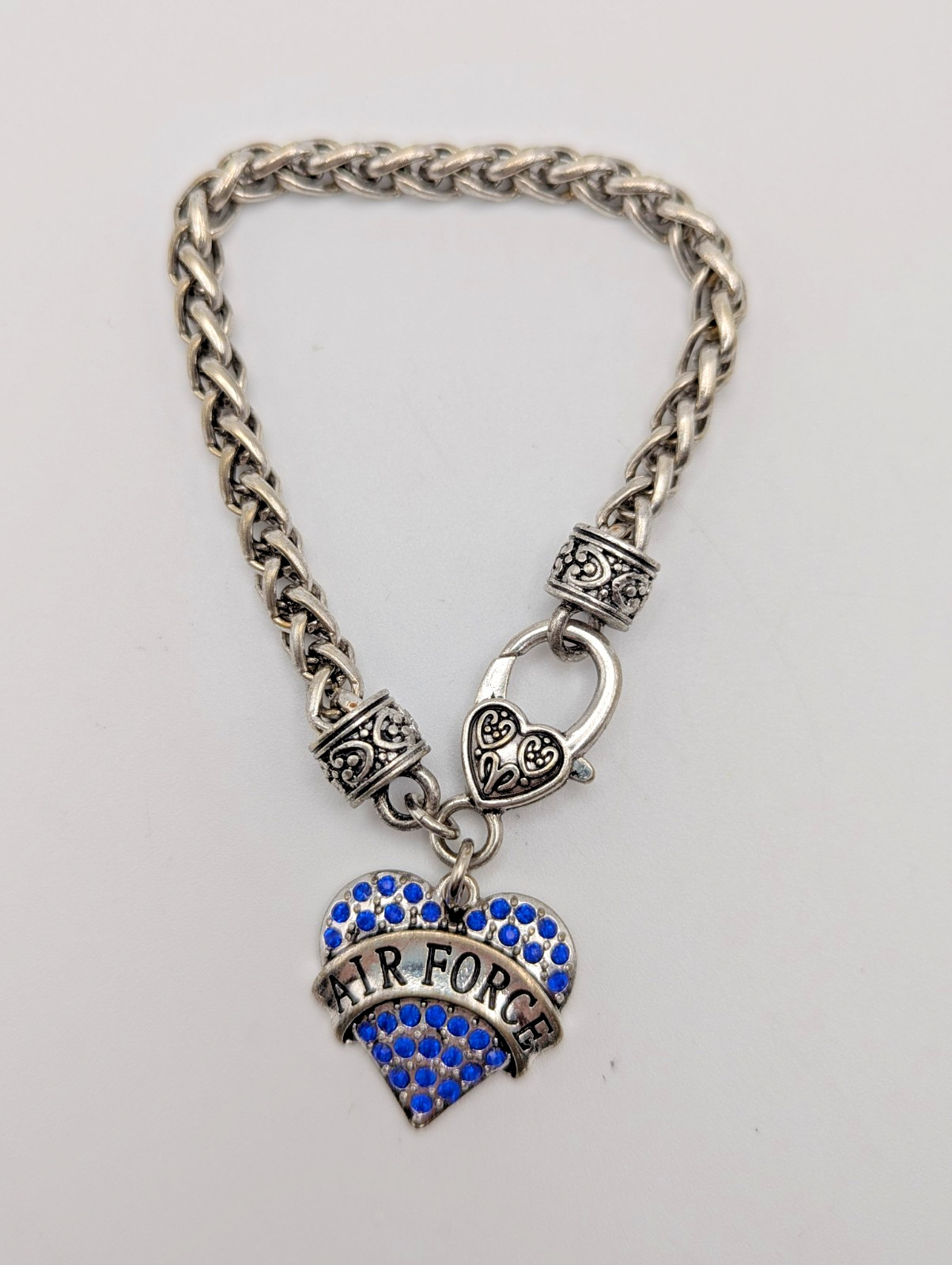 Air Force Charm Sweetheart Bracelet Blue Rhinstones Silver Tone
