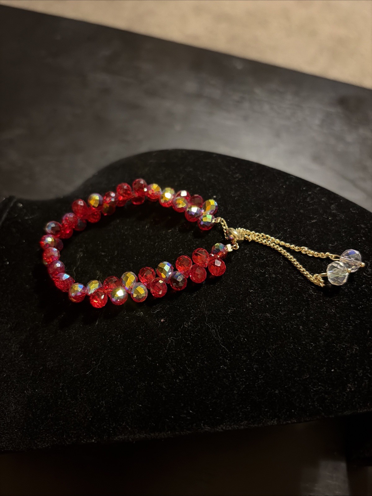 Aurora Borealis Blingy Red Beaded Bracelet Women Shiny Stone Adjustable Jewelry