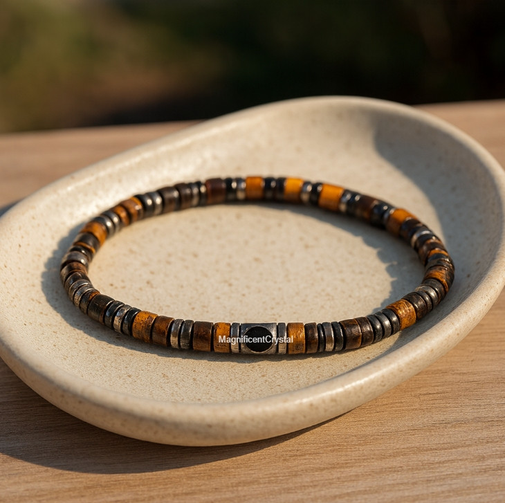 Men’s Tiger Eye Hematite Bracelet Healing Energy Jewelry Strength Grounding Gift