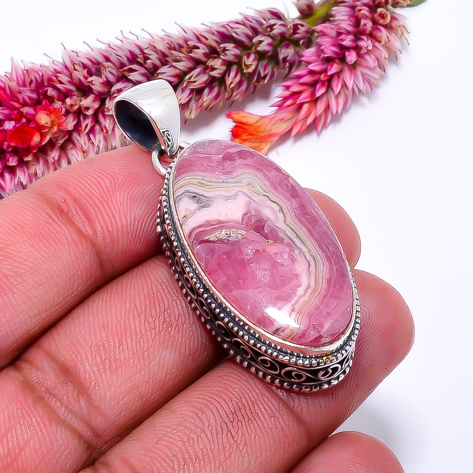 Rhodochrosite – Argentina Fine Art 925 Sterling Silver Pendant 1.79″ P0364114354