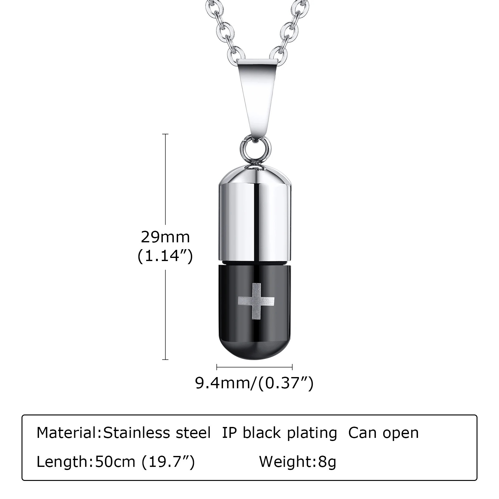 Pill Bottle Necklaces for Men Women,Cross Stainless Steel Pendant