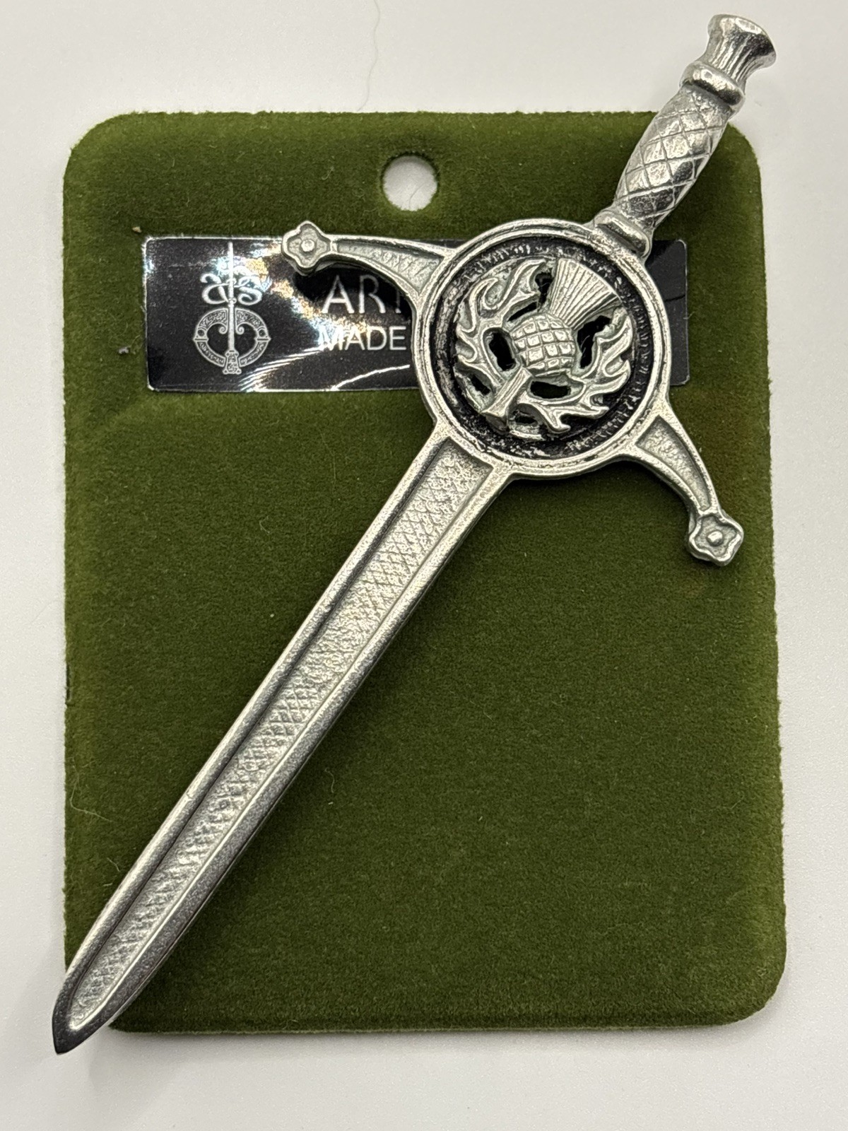 Scottish Sword & Thistle Kilt Pin Pewter Gift Made in Scotland 10.3cm